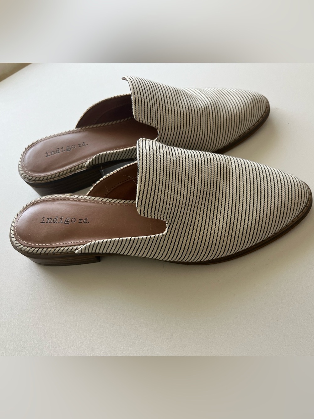 Indigo Striped Slip-On Mule in Cream and Black